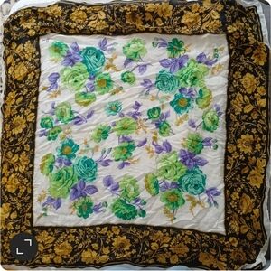 Large Vintage Floral Silk Honey Scarf